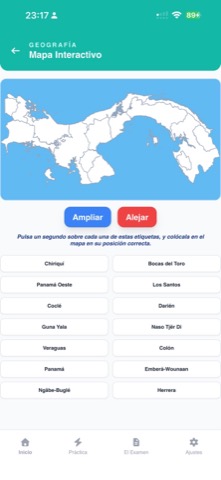 Interactive map exercise placing the provinces of Panama in their correct positions.